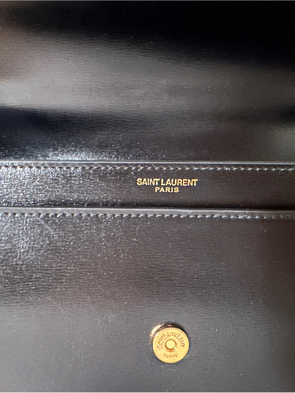 Saint Laurent Black Leather Fold-Over Clutch with Gold Stamp - Picture 3 of 4